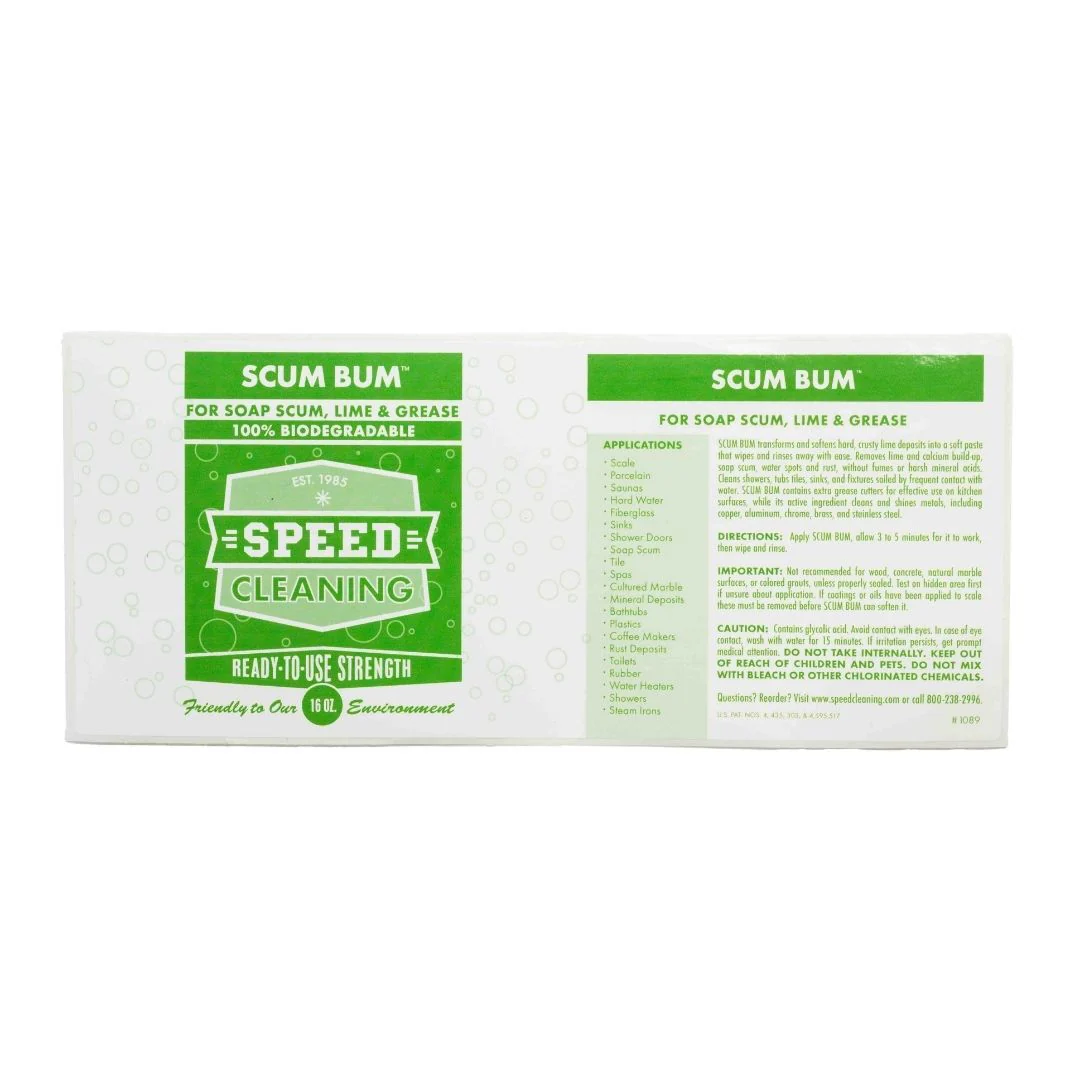Speed Cleaning Scum Bum Ready to Use Label for 16 oz Natural Bottles - 20